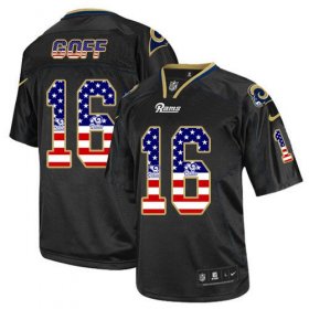 Wholesale Cheap Nike Rams #16 Jared Goff Black Men\'s Stitched NFL Elite USA Flag Fashion Jersey