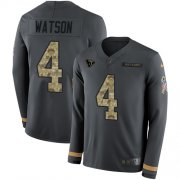 Wholesale Cheap Nike Texans #4 Deshaun Watson Anthracite Salute to Service Youth Stitched NFL Limited Therma Long Sleeve Jersey