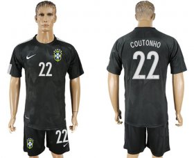 Wholesale Cheap Brazil #22 Coutonho Black Soccer Country Jersey