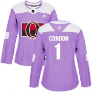 Wholesale Cheap Adidas Senators #1 Mike Condon Purple Authentic Fights Cancer Women's Stitched NHL Jersey