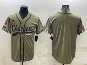 Wholesale Cheap Men's Los Angeles Chargers Blank Olive Salute to Service Cool Base Stitched Baseball Jersey