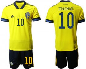 Wholesale Cheap Sweden 10 IBRAHIMOVIC Home UEFA Euro 2020 Soccer Jersey