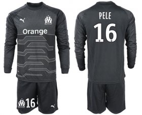 Wholesale Cheap Marseille #16 Pele Black Goalkeeper Long Sleeves Soccer Club Jersey