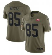 Wholesale Cheap Men's San Francisco 49ers #85 George Kittle 2022 Olive Salute To Service Limited Stitched Jersey