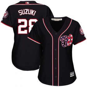 Wholesale Cheap Nationals #28 Kurt Suzuki Navy Blue Alternate Women\'s Stitched MLB Jersey