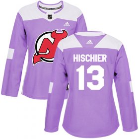 Wholesale Cheap Adidas Devils #13 Nico Hischier Purple Authentic Fights Cancer Women\'s Stitched NHL Jersey