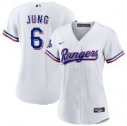 Women's Texas Rangers #6 Josh Jung White 2023 World Series Champions Stitched Baseball Jersey(Run Small)