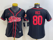 Wholesale Cheap Women's San Francisco 49ers #80 Jerry Rice Black With Patch Cool Base Stitched Baseball Jersey