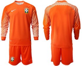Wholesale Cheap Brazil Blank Orange Goalkeeper Long Sleeves Soccer Country Jersey
