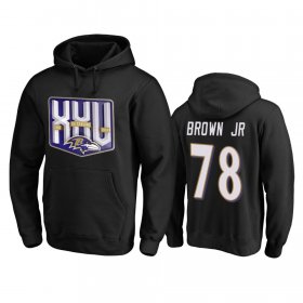 Wholesale Cheap Baltimore Ravens #78 Orlando Brown Jr. Men\'s Black Team 25th Season Pullover Hoodie