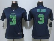 Wholesale Cheap Nike Seahawks #3 Russell Wilson Steel Blue Team Color Women's Stitched NFL Elite Strobe Jersey