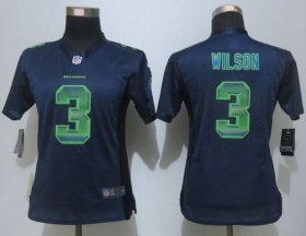 Wholesale Cheap Nike Seahawks #3 Russell Wilson Steel Blue Team Color Women\'s Stitched NFL Elite Strobe Jersey