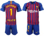 Wholesale Cheap Barcelona #1 Ter Stegen Home Kid Soccer Club Jersey