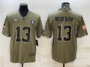 Wholesale Cheap Men's Las Vegas Raiders #13 Hunter Renfrow 2022 Olive Salute To Service Limited Stitched Jersey