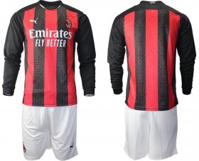 Wholesale Cheap Men 2020-2021 club AC milan home long sleeve red Soccer Jerseys