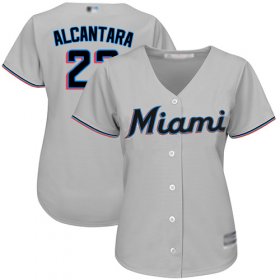 Wholesale Cheap Marlins #22 Sandy Alcantara Grey Road Women\'s Stitched MLB Jersey