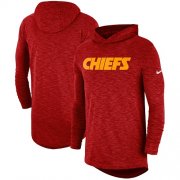 Wholesale Cheap Men's Kansas City Chiefs Nike Red Sideline Slub Performance Hooded Long Sleeve T-Shirt