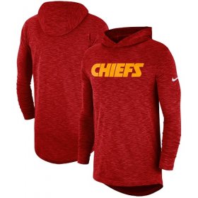 Wholesale Cheap Men\'s Kansas City Chiefs Nike Red Sideline Slub Performance Hooded Long Sleeve T-Shirt