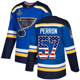 Wholesale Cheap Adidas Blues #57 David Perron Blue Home Authentic USA Flag Stanley Cup Champions Stitched NHL Jersey