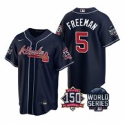 Wholesale Cheap Men Atlanta Braves 5 Freddie Freeman 2021 Navy World Series With 150th Anniversary Patch Cool Base Stitched Jersey