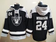 Wholesale Cheap Men's Las Vegas Raiders 24 Charles Woodson NEW Black Pocket Stitched NFL Pullover Hoodie