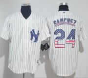 Wholesale Cheap Yankees #24 Gary Sanchez White Strip USA Flag Fashion Stitched MLB Jersey