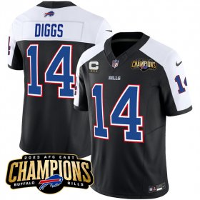 Cheap Men\'s Buffalo Bills #14 Stefon Diggs Black White 2023 F.U.S.E. AFC East Champions With 4-star C Ptach Football Stitched Jersey
