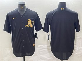Cheap Men\'s Oakland Athletics Blank Black Gold Cool Base Stitched Baseball Jersey