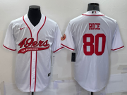 Wholesale Cheap Men's San Francisco 49ers #80 Jerry Rice White With Patch Cool Base Stitched Baseball Jersey