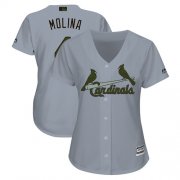 Wholesale Cheap Cardinals #4 Yadier Molina Grey 2018 Memorial Day Cool Base Women's Stitched MLB Jersey