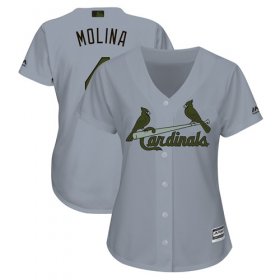 Wholesale Cheap Cardinals #4 Yadier Molina Grey 2018 Memorial Day Cool Base Women\'s Stitched MLB Jersey