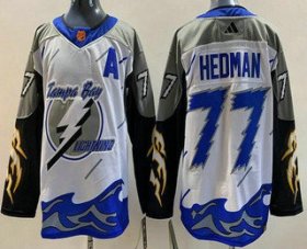 Cheap Men\'s Tampa Bay Lightning #77 Victor Hedman White 2022 Reverse Retro Authentic Jersey
