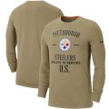 Wholesale Cheap Men's Pittsburgh Steelers Nike Tan 2019 Salute to Service Sideline Performance Long Sleeve Shirt