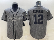Wholesale Cheap Men's Green Bay Packers #12 Aaron Rodgers Grey Gridiron With Patch Cool Base Stitched Baseball Jersey