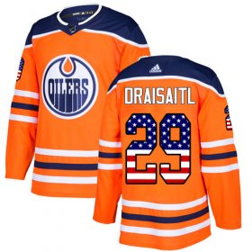 Wholesale Cheap Adidas Oilers #29 Leon Draisaitl Orange Home Authentic USA Flag Stitched Youth NHL Jersey