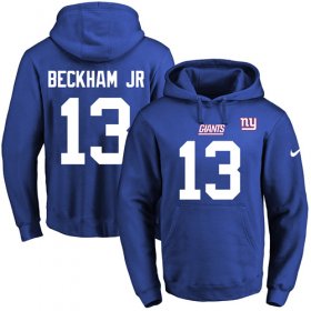 Wholesale Cheap Nike Giants #13 Odell Beckham Jr Royal Blue Name & Number Pullover NFL Hoodie