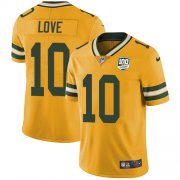Wholesale Cheap Nike Packers #10 Jordan Love Yellow Men's 100th Season Stitched NFL Limited Rush Jersey