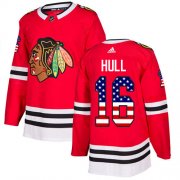 Wholesale Cheap Adidas Blackhawks #16 Bobby Hull Red Home Authentic USA Flag Stitched NHL Jersey