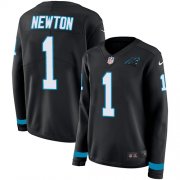 Wholesale Cheap Nike Panthers #1 Cam Newton Black Team Color Women's Stitched NFL Limited Therma Long Sleeve Jersey