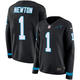 Wholesale Cheap Nike Panthers #1 Cam Newton Black Team Color Women\'s Stitched NFL Limited Therma Long Sleeve Jersey