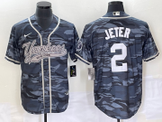 Wholesale Cheap Men's New York Yankees #2 Derek Jeter Grey Camo Cool Base With Patch Stitched Baseball Jersey