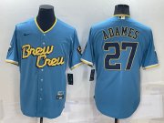 Wholesale Cheap Men's Milwaukee Brewers #27 Willy Adames 2022 Powder Blue City Connect Cool Base Stitched Jersey