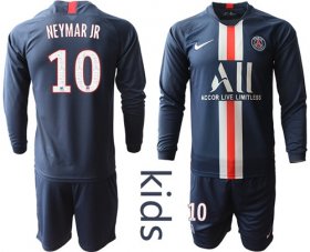 Wholesale Cheap Paris Saint-Germain #10 Neymar Jr Home Long Sleeves Kid Soccer Club Jersey