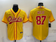 Wholesale Cheap Men's Kansas City Chiefs #87 Travis Kelce Gold With Patch Cool Base Stitched Baseball Jersey