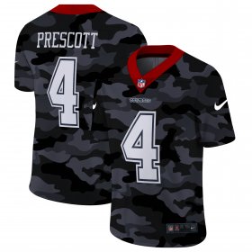 Cheap Dallas Cowboys #4 Dak Prescott Men\'s Nike 2020 Black CAMO Vapor Untouchable Limited Stitched NFL Jersey