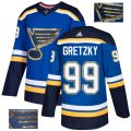 Wholesale Cheap Adidas Blues #99 Wayne Gretzky Blue Home Authentic Fashion Gold Stitched NHL Jersey