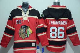 Wholesale Cheap Blackhawks #86 Teuvo Teravainen Red Sawyer Hooded Sweatshirt Stitched NHL Jersey
