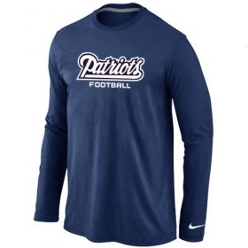 Wholesale Cheap Nike New England Patriots Authentic Font Long Sleeve T-Shirt Dark Blue