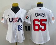Cheap Women's USA Baseball #65 Nestor Cortes Number 2023 White World Classic Stitched Jerseys
