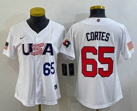 Cheap Women\'s USA Baseball #65 Nestor Cortes Number 2023 White World Classic Stitched Jerseys